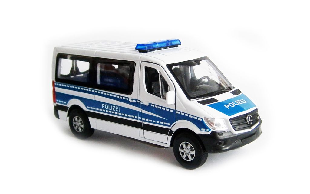 Deutsches Polizeiauto aus Druckguss mit Rückzug 11 cm silbergrau 