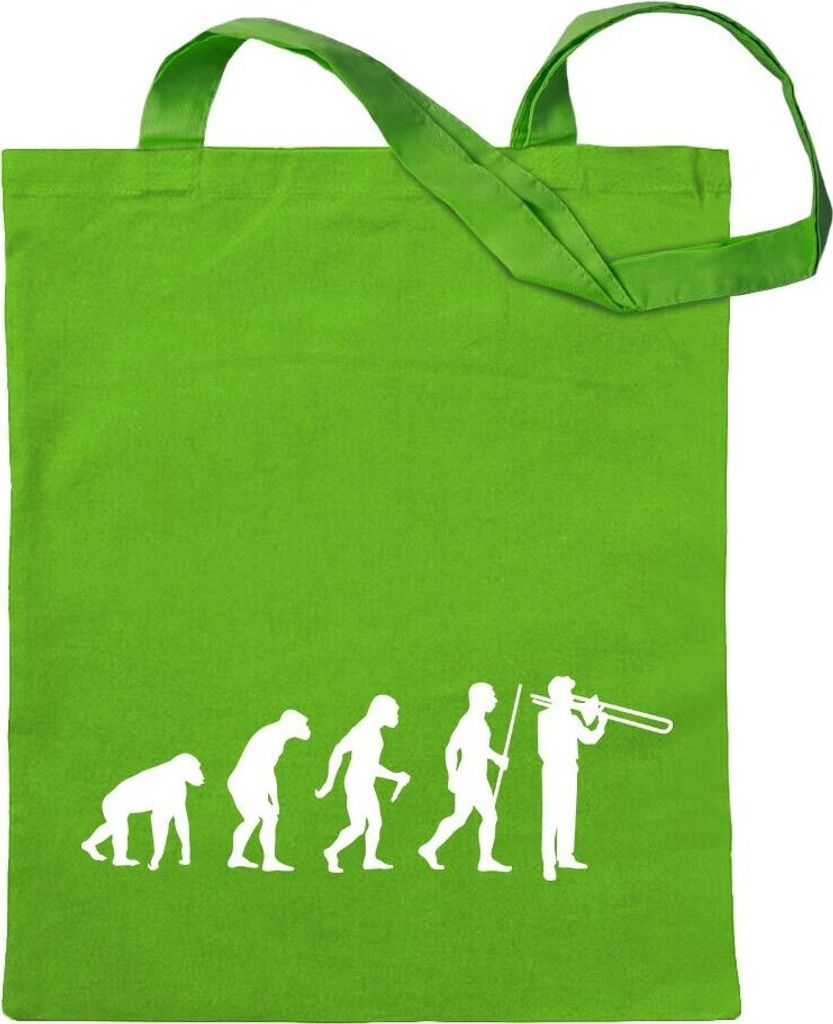 Kiwistar - Baumwolltasche - hellgrün - Posaune Trompete Evolution - Tragetasche Stoffbeutel Umhängetasche Langer Henkel