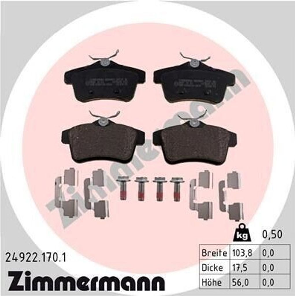 ZIMMERMANN 24922.170.1 - Bremsbeläge für DS4, C4 II (NC), DS5, C4 Picasso I (UD), DS4 (NX), DS5 (KF), 3008 (0U), 308 CC (4B), 308 I, 5008 I, 508 ...