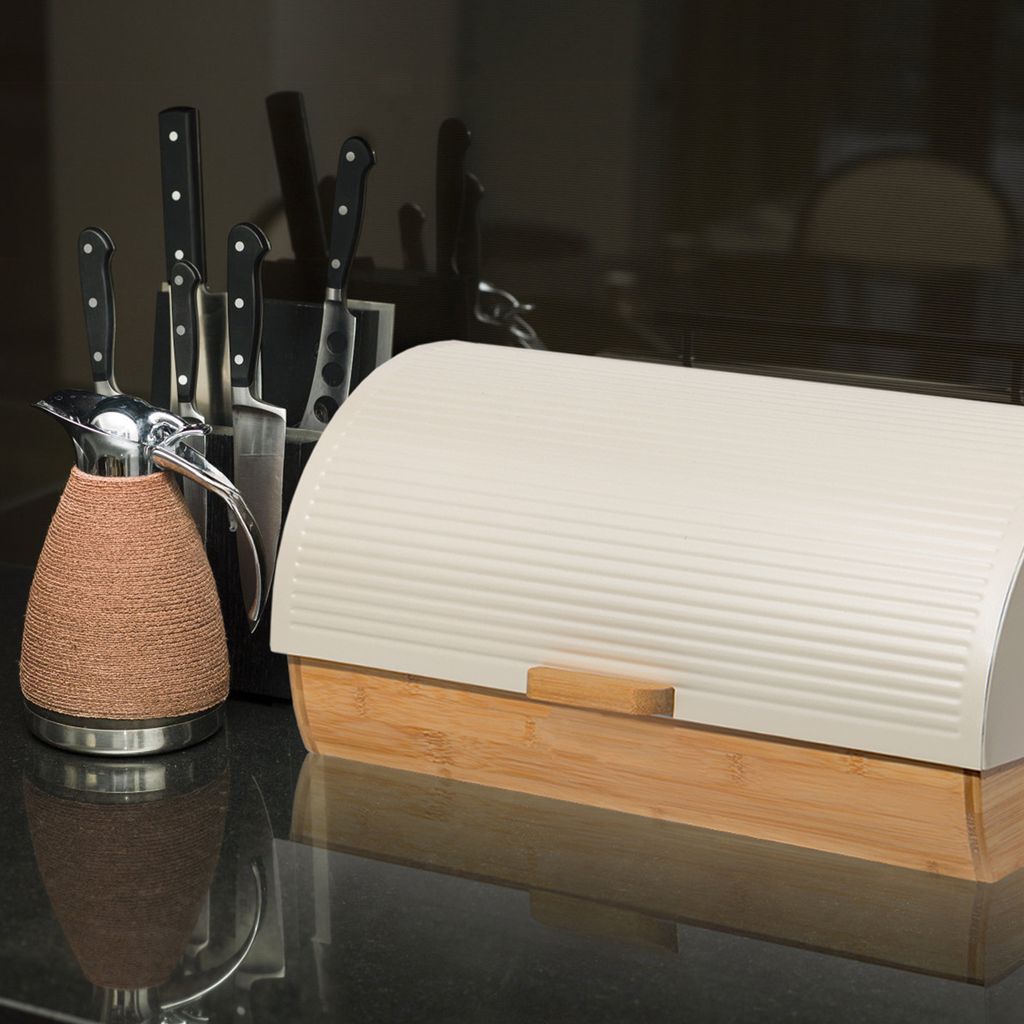 Theo Cleo Brotkasten Metall Holz, Brotbox Schwarz, Brot Aufbewahrungsbox groß, Brotkorb mit Deckel, Bread Box Küche, Brotbeutel,Schwarz,39cm