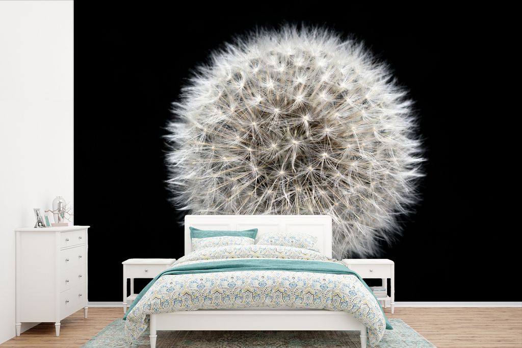 MuchoWow Fototapete für Wohnzimmer oder Schlafzimmer Wandtapete Vinyl Motivtapete Foto des Kopfes einer Pusteblume - 330x220 cm - Fototapeten