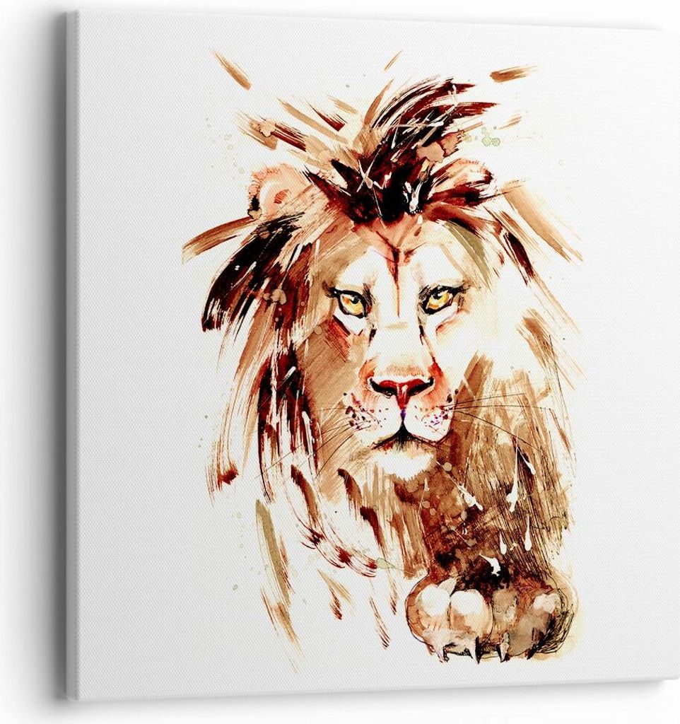 Bild auf Leinwand - Leinwandbild - Abbildung intelligent König Löwe - 40x40cm - Wand Bild - Wanddeko - Leinwanddruck - Bilder - Kunstdruck - Wand...