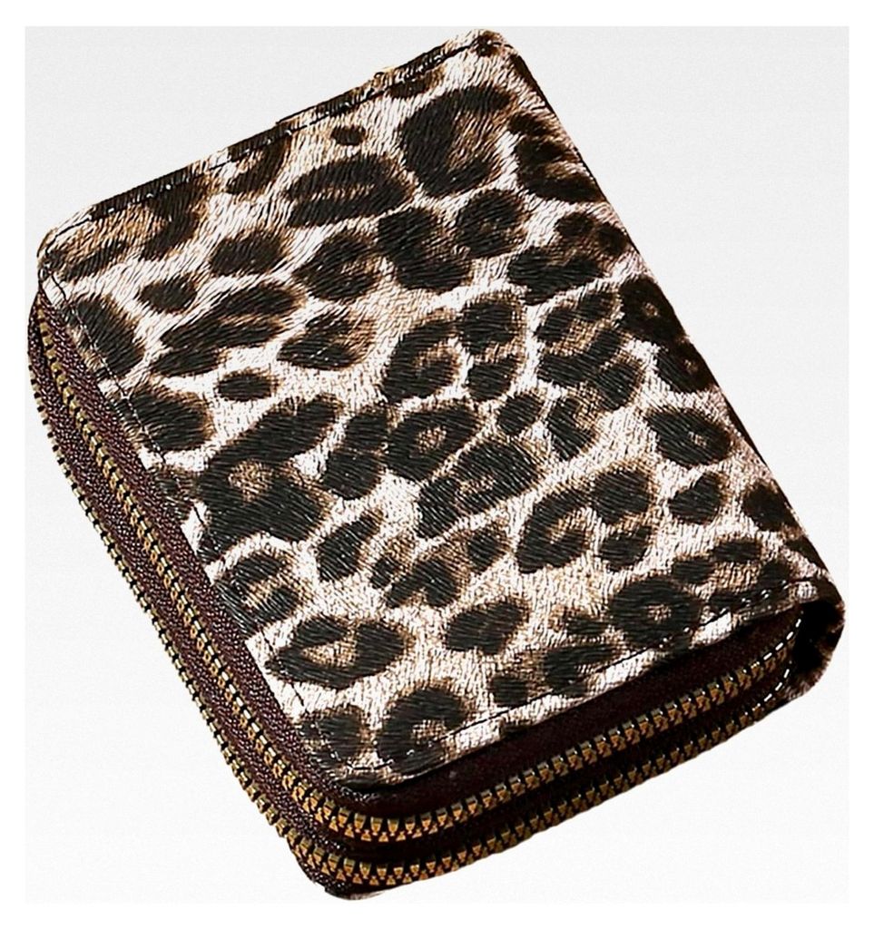 Kartenetui, Doppeldecker Kunstleder Kreditkartenetui für Damen und Herren, Leopard Orgel-Stil, Beige