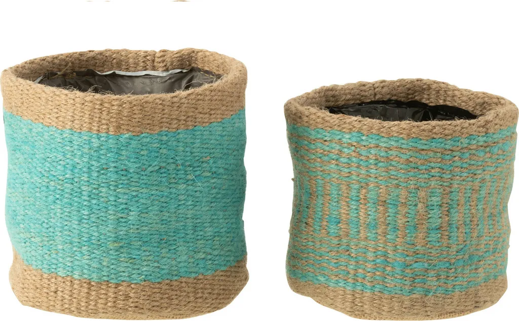 Paniers de Décoration pour Salon et Salle de Bain en Jute Bleu et Beige