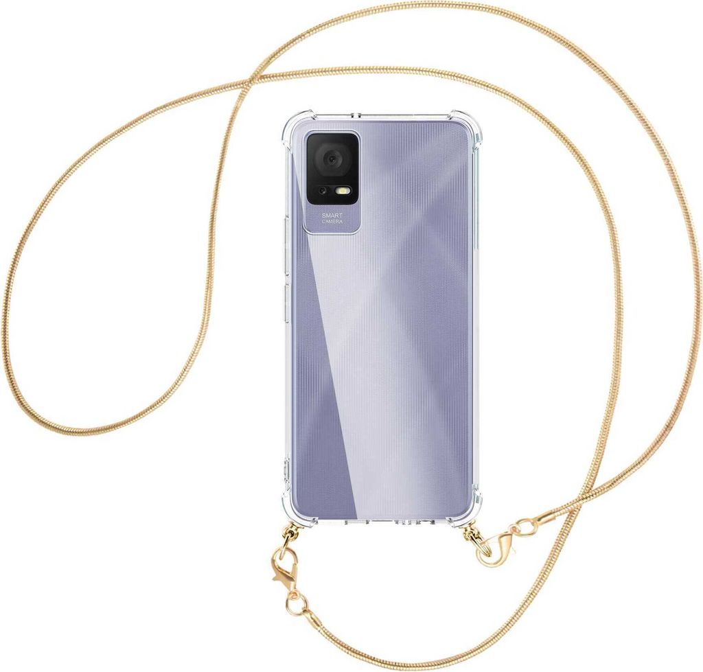 Handykette Backcover-Schutzhülle mit Band (Metall goldfarben) für TCL 405 (T506D, 6.6'') - goldfarbene Snake-Kette