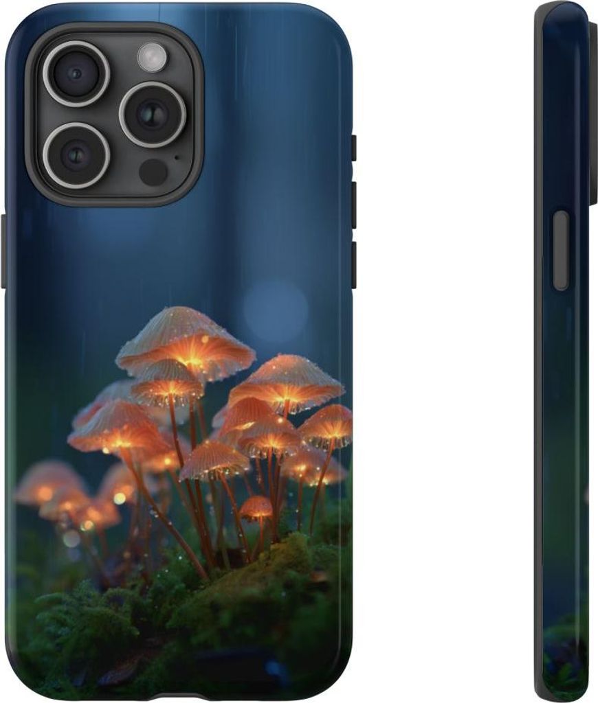Leuchtende Pilze im regnerischen Wald – Hülle Kompatibel mit iPhone 15 Pro Max