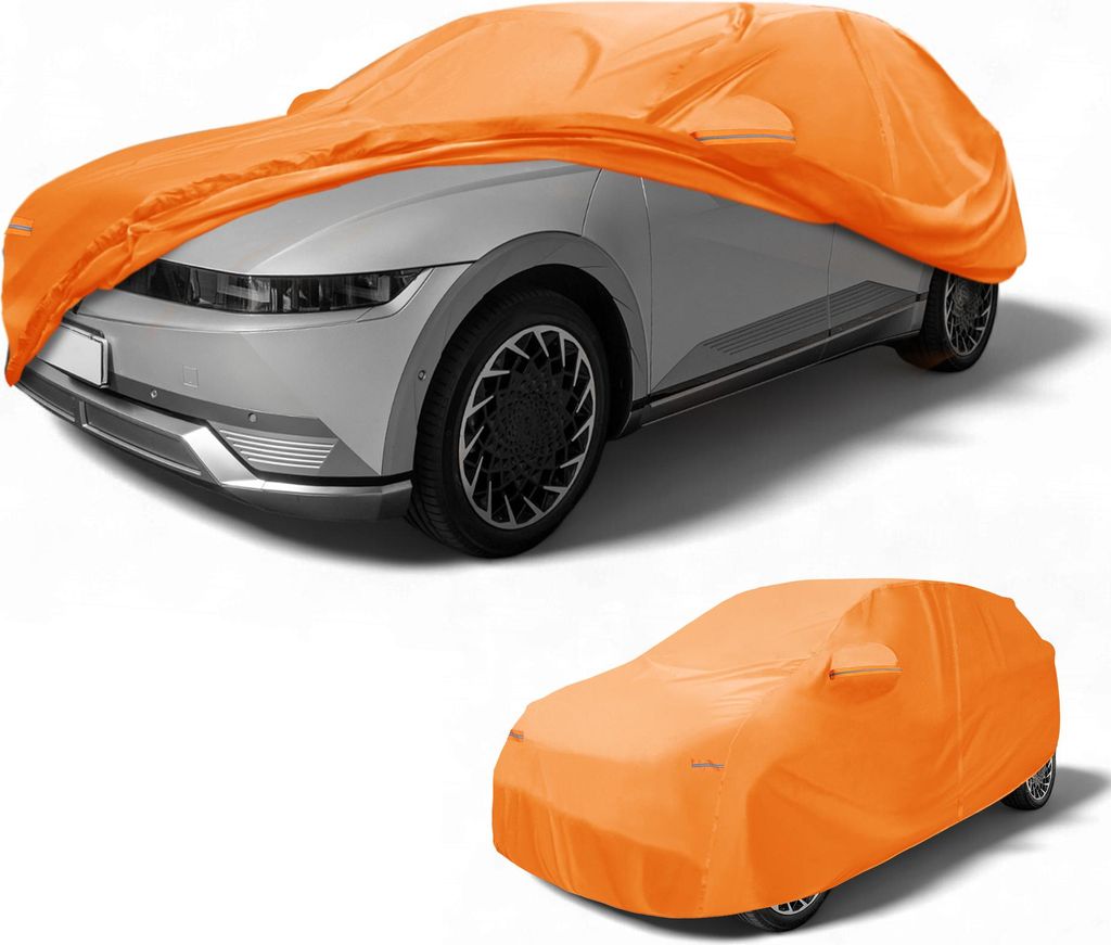 Autoabdeckung Wasserdicht Alle Wetter Automobil Au?en Vollst?ndige Au?enabdeckung fš¹r Hyundai Ioniq 6 Aluminiumfolie Baumwolle Orange mit Reflek...