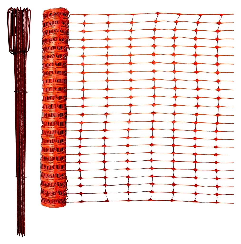 Baustellenabsperrung, 50m lang, 1m hoch, Absperrzaun Set inkl. 10 Absperrleinenhalter für Baustellen, Kunststoff, orange, Absperrung, Fangzaun, fl...