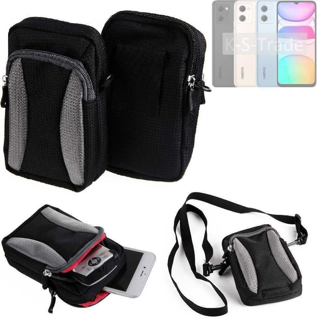 K-S-Trade Holster Schutz Hülle kompatibel mit UMIDIGI C2 Handy Hülle Gürteltasche Umhängetasche mit Zusatzfach schwarz