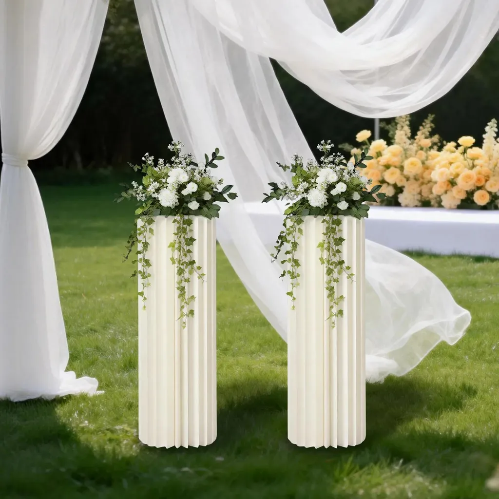 10 vasi di cartone a colonna di fiori, colore bianco, pieghevoli, colonne di carta, supporto per fiori a forma di cilindro, per matrimonio, vaso alto, colonna di fiori per giardino, decorazione per