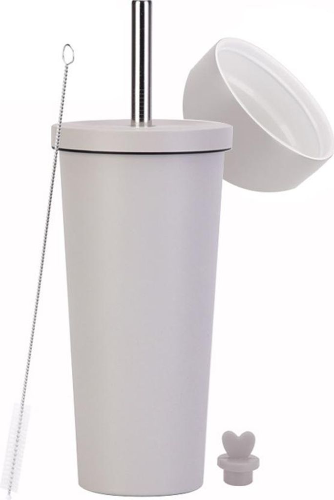 710 ml Thermosbecher mit Deckel und Strohhalm, Eiskaffeebecher, wiederverwendbare Edelstahl-Wasserflasche, Reisebecher