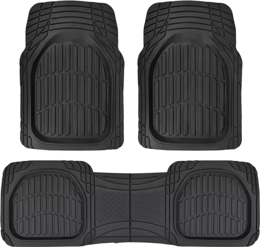 Tappetini per auto - Set da 3 pezzi - TPE con fibra sintetica - Forma a vaschetta con bordo alto - Protezione per tutte le stagioni - Tagliabili universalmente - Per auto/SUV/camion