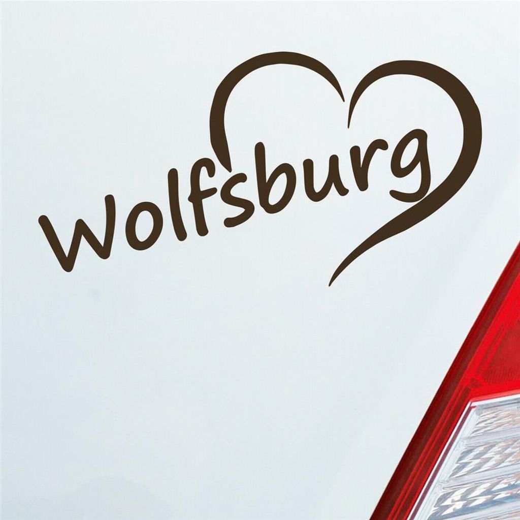 Auto Aufkleber Wolfsburg Herz Stadt City Liebe Love Heart 15x8 cm Braun Sticker Heckscheibenaufkleber