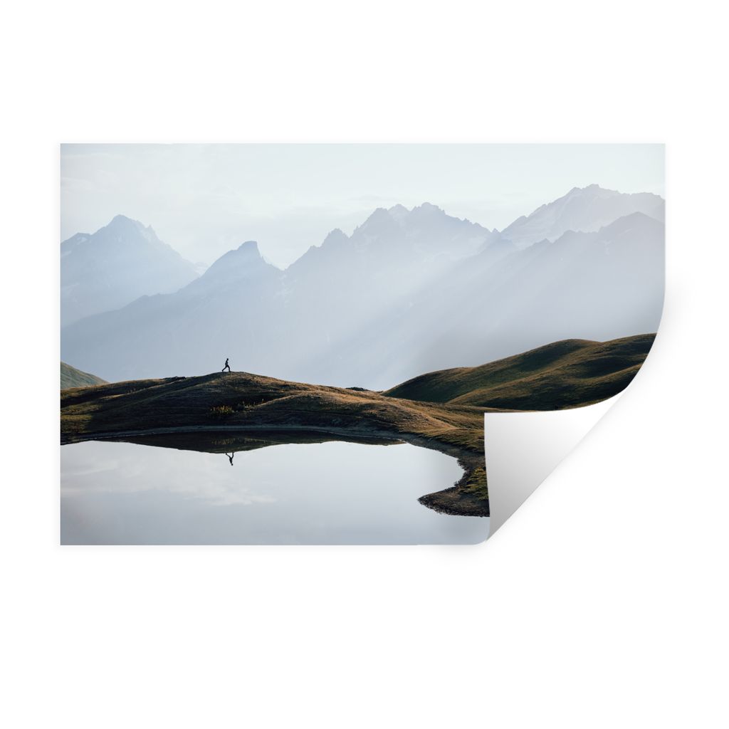MuchoWow Wandtattoo Wandsticker Wandaufkleber Natur - Berge - Landschaft - See 90x60 cm Selbstklebend und Repositionierbar - Aufkleber