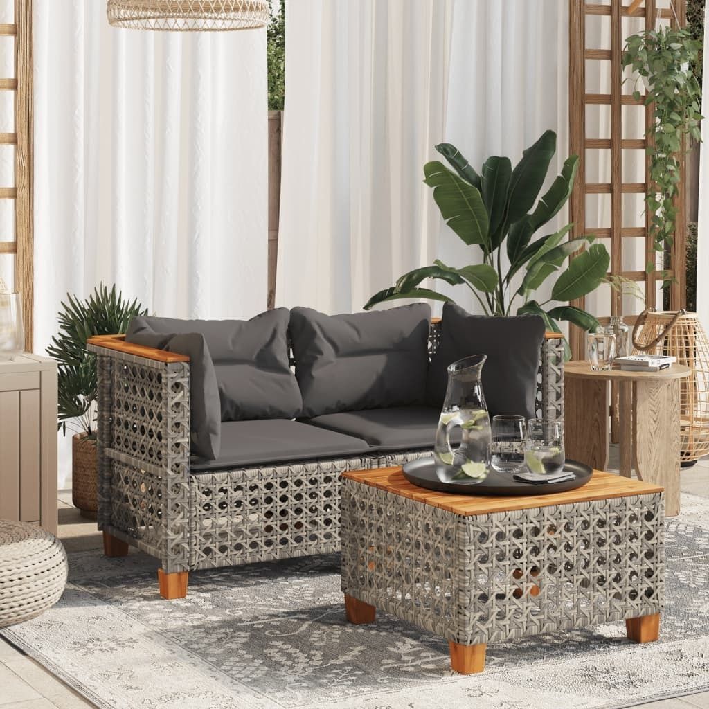 ZMH Garten-Ecksofas mit Kissen 2 Stk. Grau Poly Rattan