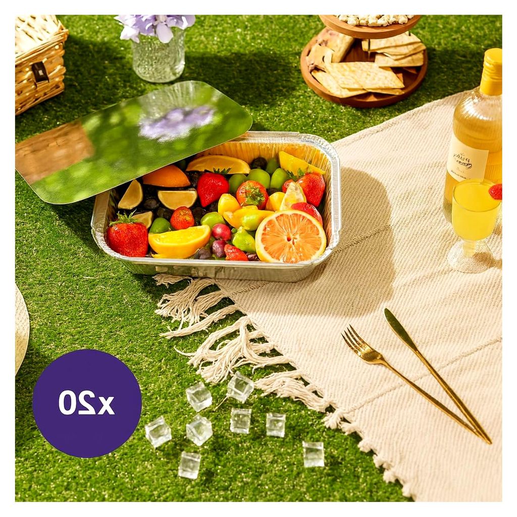 20 große Aluschalen mit Deckel – 32×26 cm (2350 ml), 4,5 cm tief | Schwerlast-Aluminium Backofen- und Grillschalen – Robuste rechteckige Aufl...