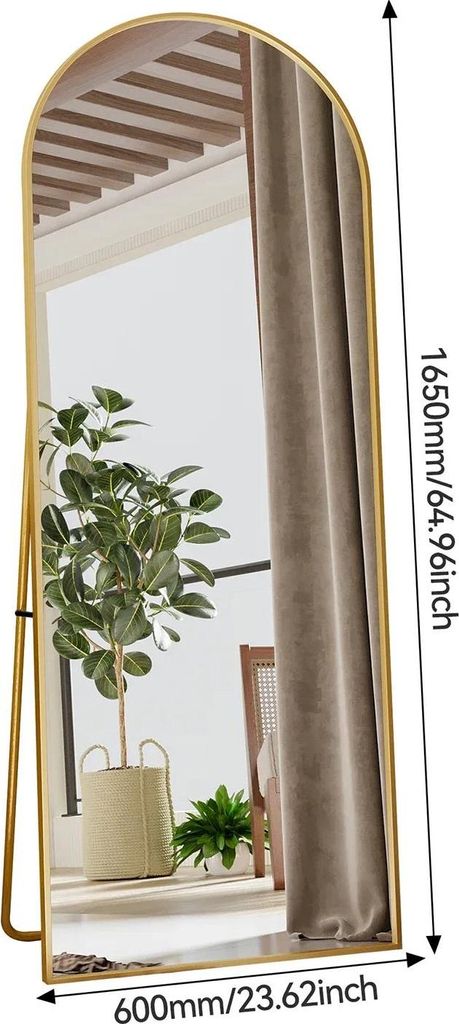 Ganzkörperspiegel - Standspiegel/Wandspiegel - 180 x 80 cm - Rechteckig - Freistehend & Anlehnbar - Gold