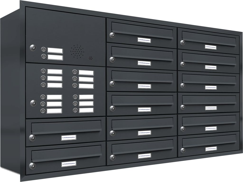 14er Briefkasten Anlage Unterputz Montage RAL 7016 Anthrazit Klingel