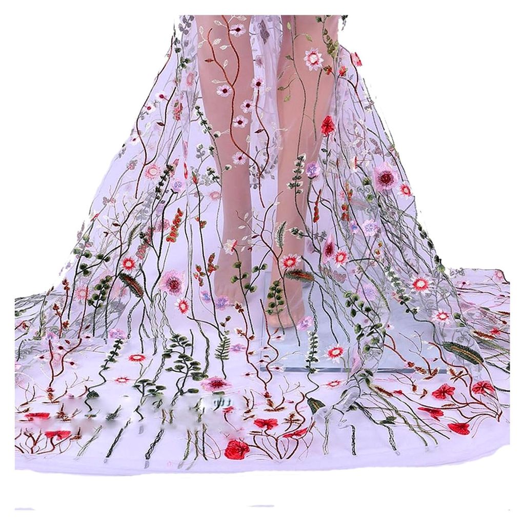 Blumenbestickter Spitzenstoff 100×150cm Tüllstoff mit Blumenstickerei