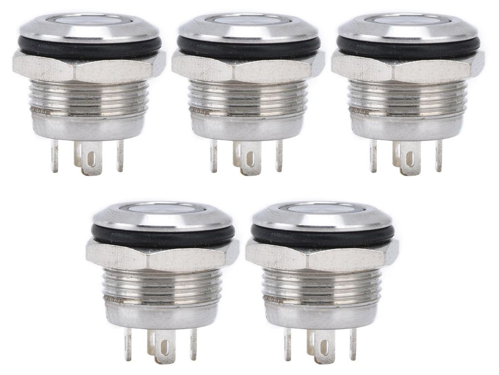 5-teiliger Knopfschalter aus Edelstahl mit flacher Oberseite und selbstrückstellendem LED-Stromversorgungszubehör 12 mm DC 3-6 V blau