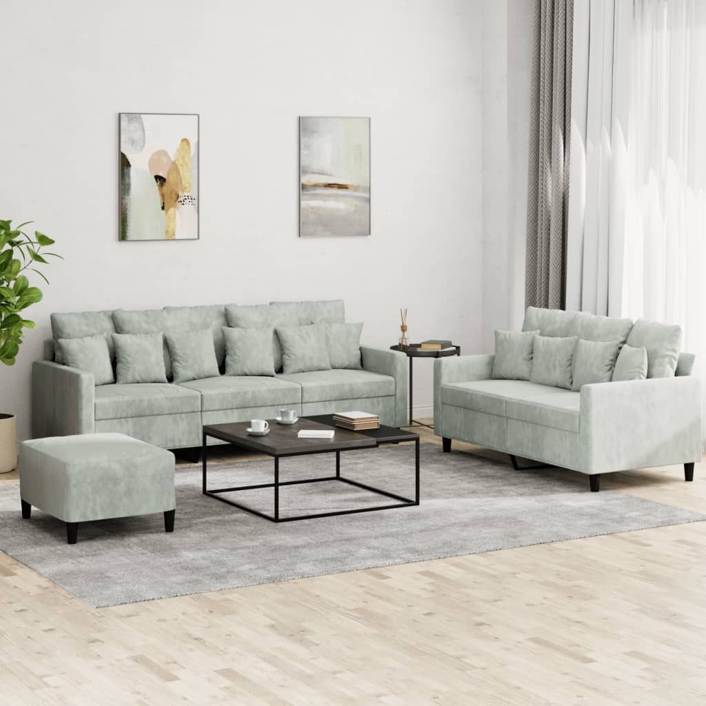 Maison Exclusive - 3-tlg. Sofagarnitur mit Kissen Hellgrau Samt