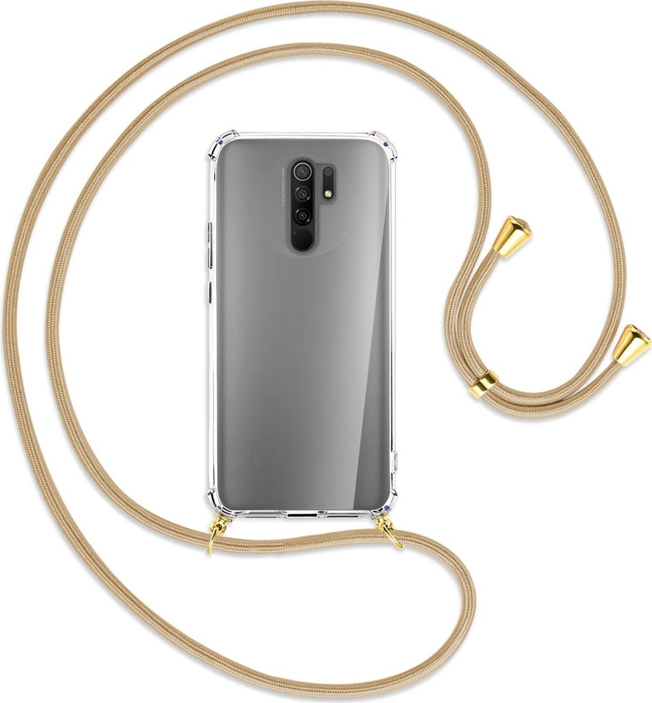 Handykette Backcover-Schutzhülle mit Band (Metall goldfarben) für Xiaomi Redmi 9 - caramel