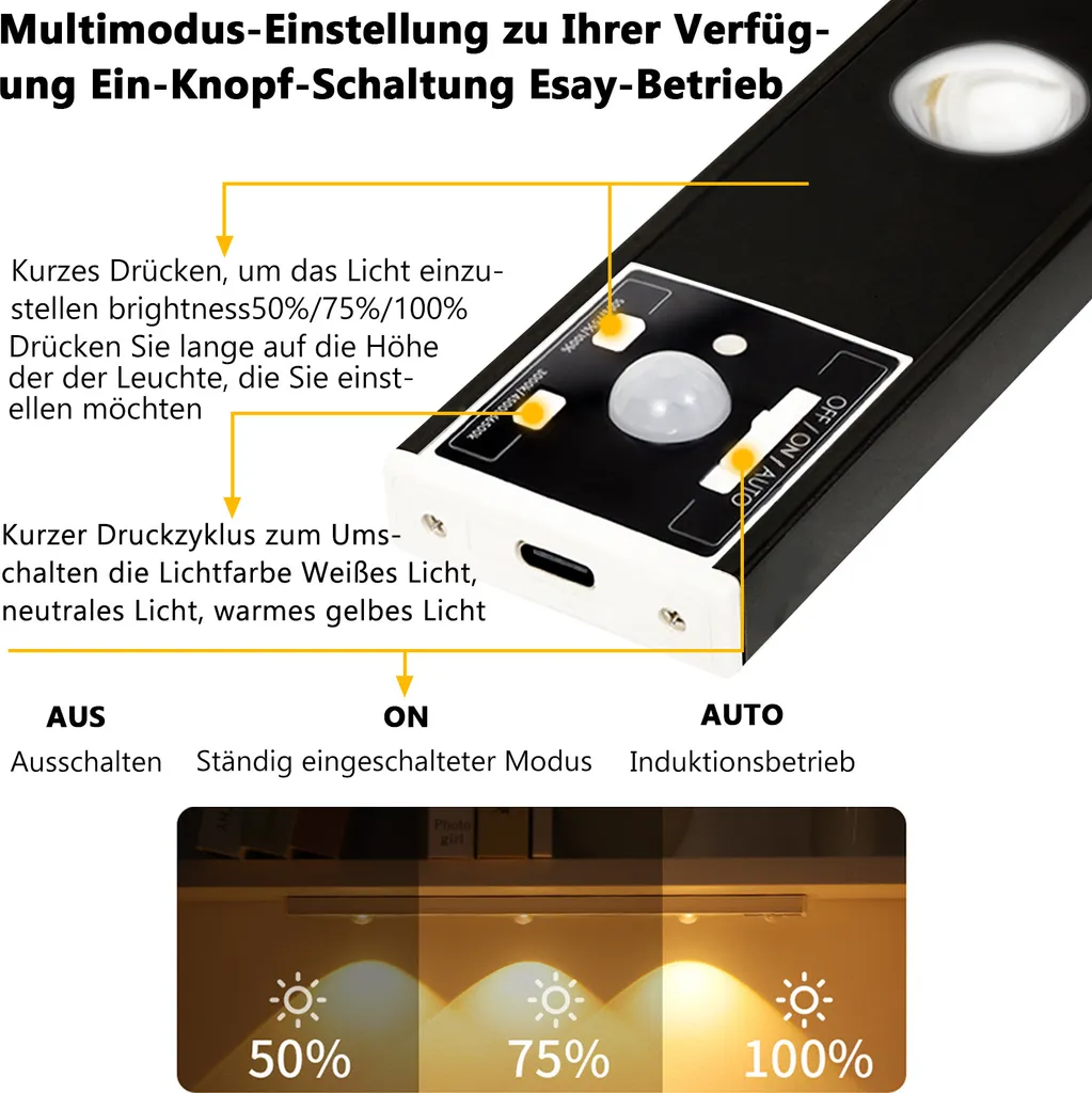 Barra LED 30cm Nera Wireless per Armadio e Cucina - Sensore Smart - 14