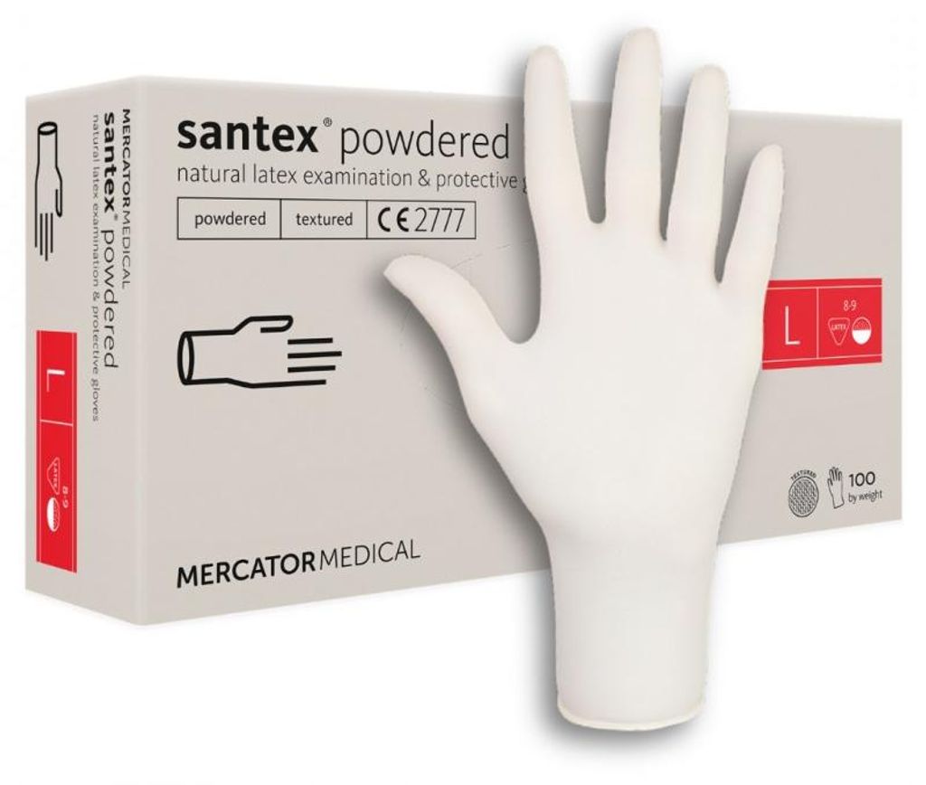 Rękawiczki Jednorazowe Mercator Santex Powdered Lateks Zdjęcie produktu 