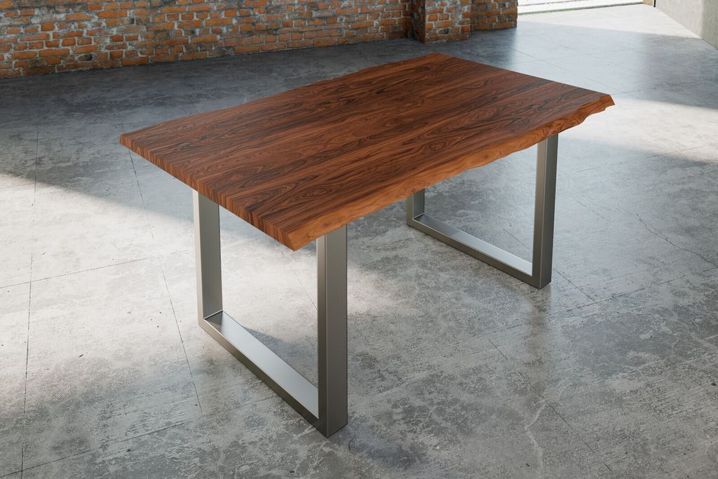 Esstisch Baumkante massiv Akazie nougat 160 x 85 silber Lauren