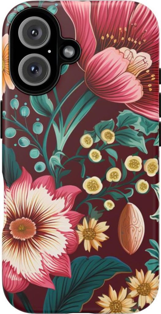 Florales Blütenmuster in Bernstein und Petrol – Hülle Kompatibel mit iPhone 16