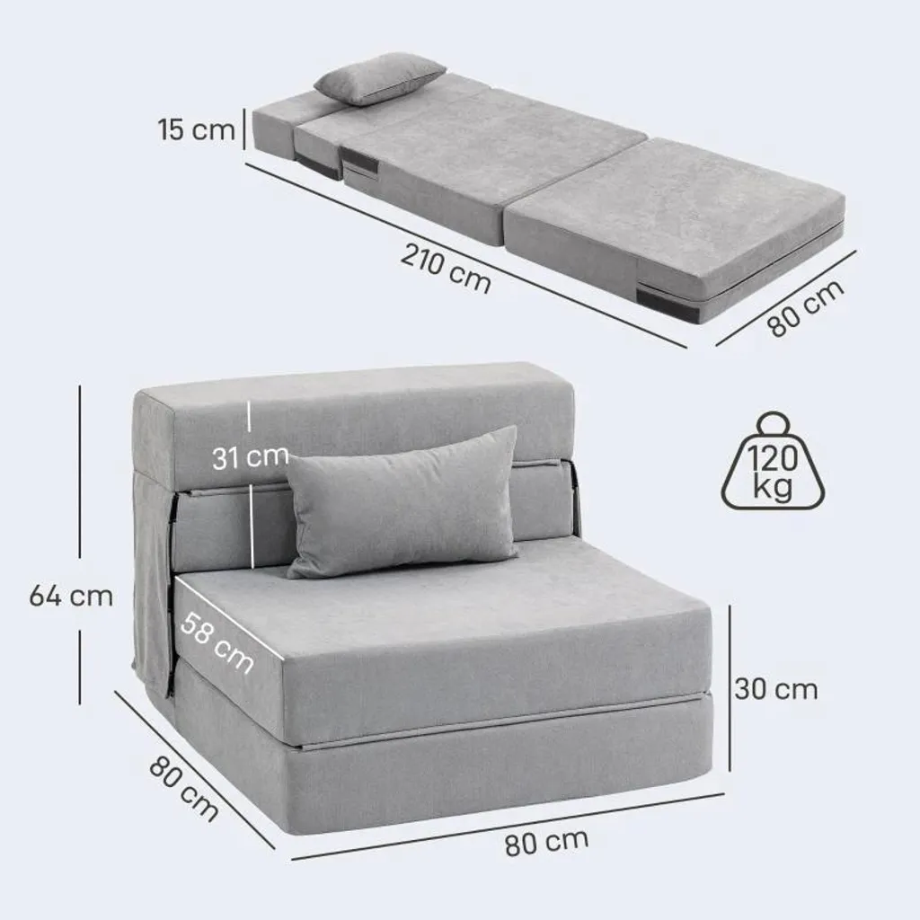Lit d'appoint confortable et canapé de sol gris pour petits espaces urbains - 2