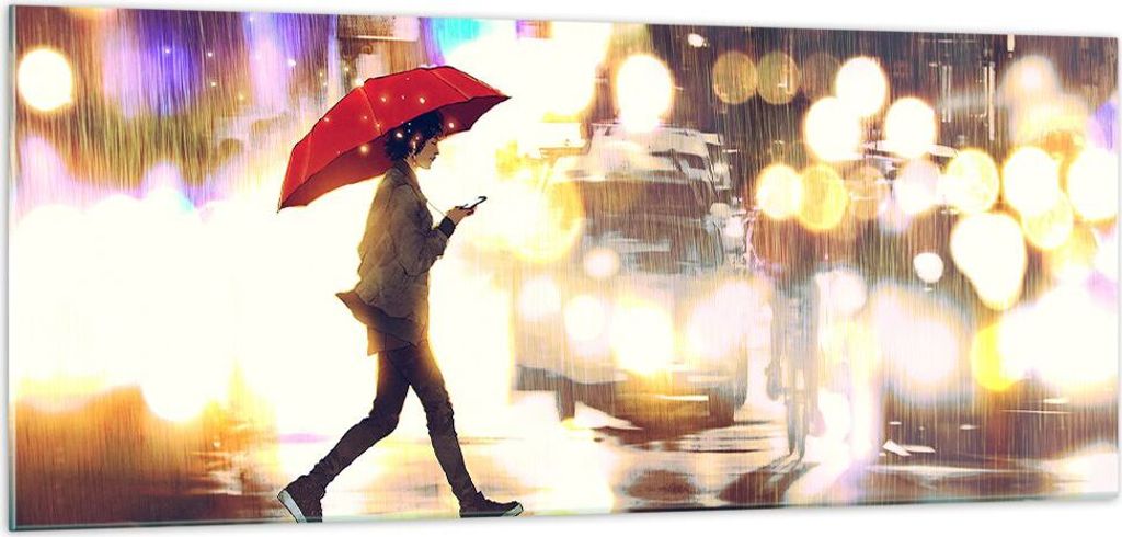 Bilder auf glas - Stadt Straße Nacht - 100x40cm - Glasbilder - Wandbilder - Kunstdruck - zum Aufhängen bereit - Wanddekoration aus Glas - Glas Bi...