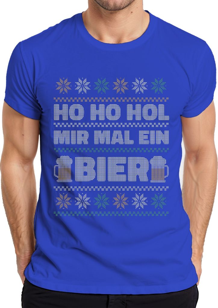 Ho Ho Hol mir mal ein Bier - Ugly Christmas Sweater Weihnachten Herren T-Shirt, Blau, S