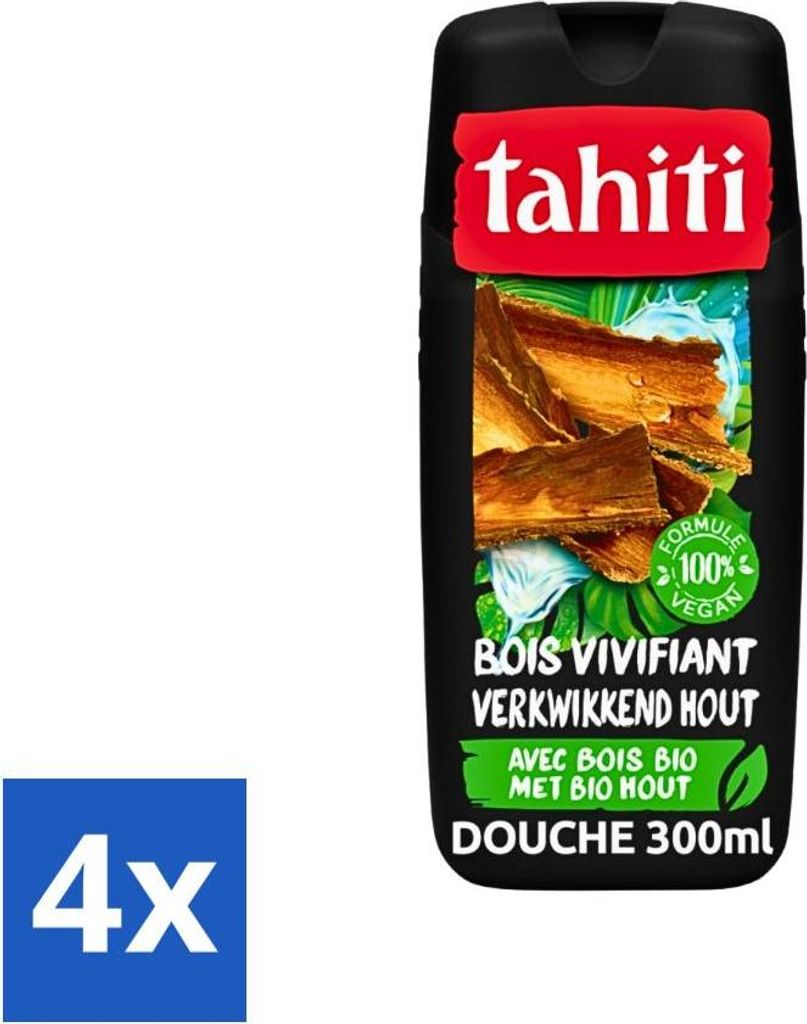 Tahiti Duschgel – Erfrischendes Bio-Holz – 100 % vegan – 300 ml - Vorteilspack - 4 Stücke
