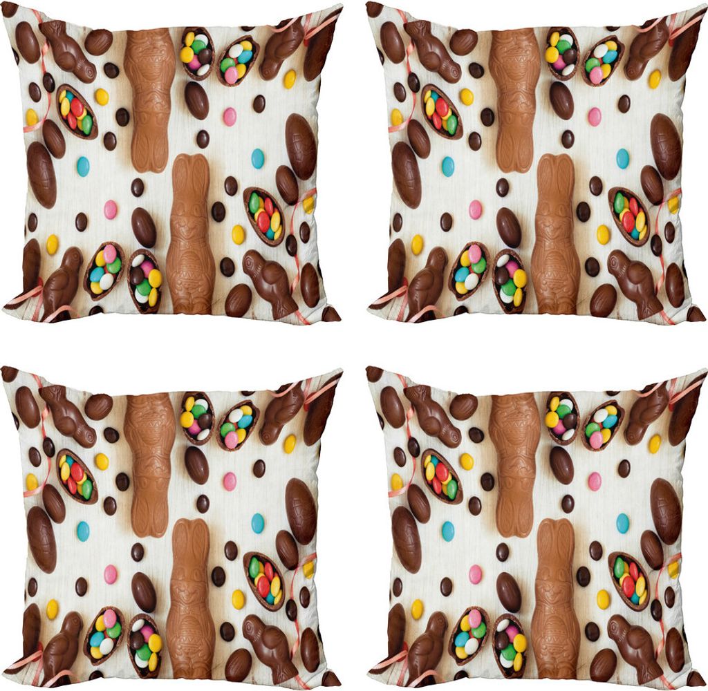 ABAKUHAUS Osterhase Kissenbezug Set (4 Stück), Choco Kaninchen, Moderner Doppelseitiger Digitaldruck, 60 cm x 60 cm, Pale Caramel Multicolor