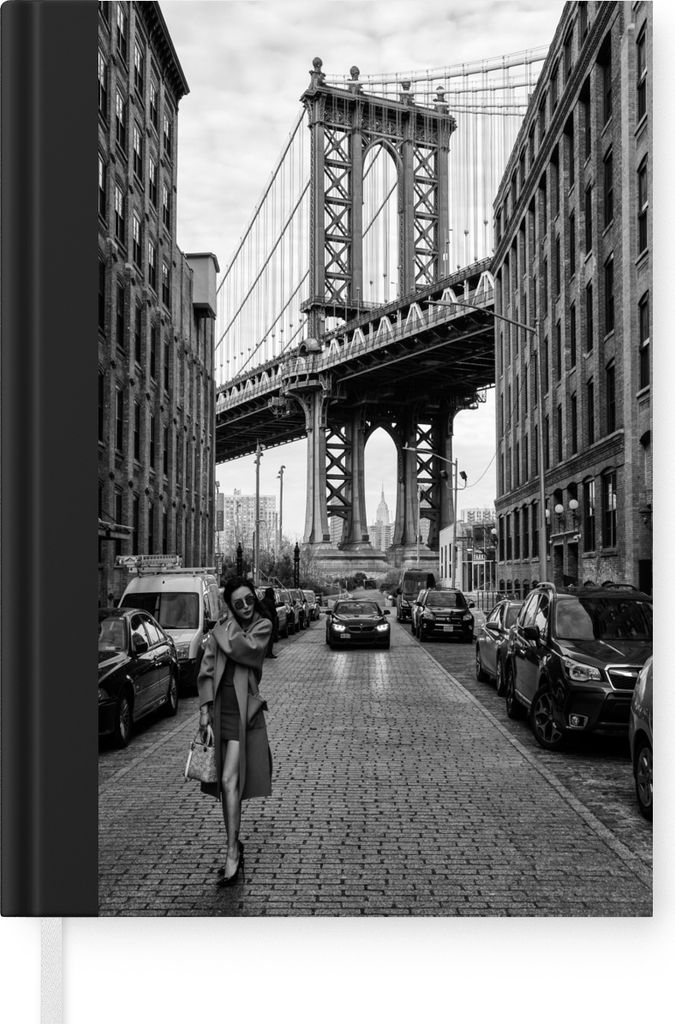 MuchoWow Notizbuch Tagebuch Haushaltsbuch Notebook A5 New York - Manhattan - Brücke - Schwarz - Weiß - Notizblock - Notizheft - Notebook - Schr...
