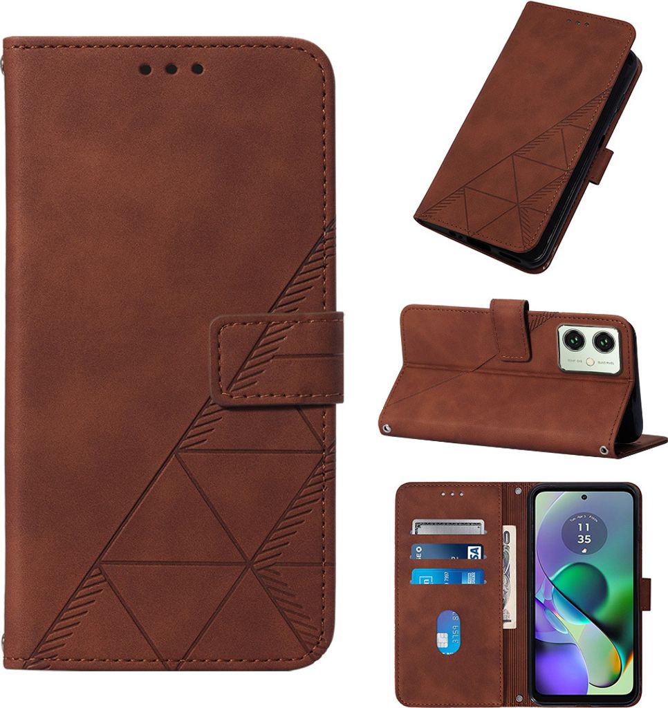 Hülle für Motorola Moto G54 Prägung Flip Leder Kartenfächer Schutzhülle mit Ständer Braun