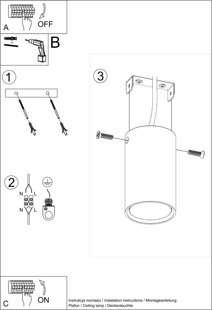 Plafonnier noir GU10 orientable BELLIX 1 avec support d'angle fixe - 8