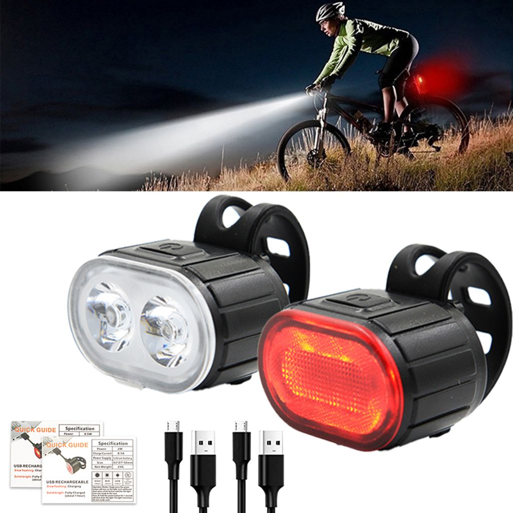 Fahrradlampe Rücklicht Set LED Fahrrad Licht USB Fahrradbeleuchtung Scheinwerfer 