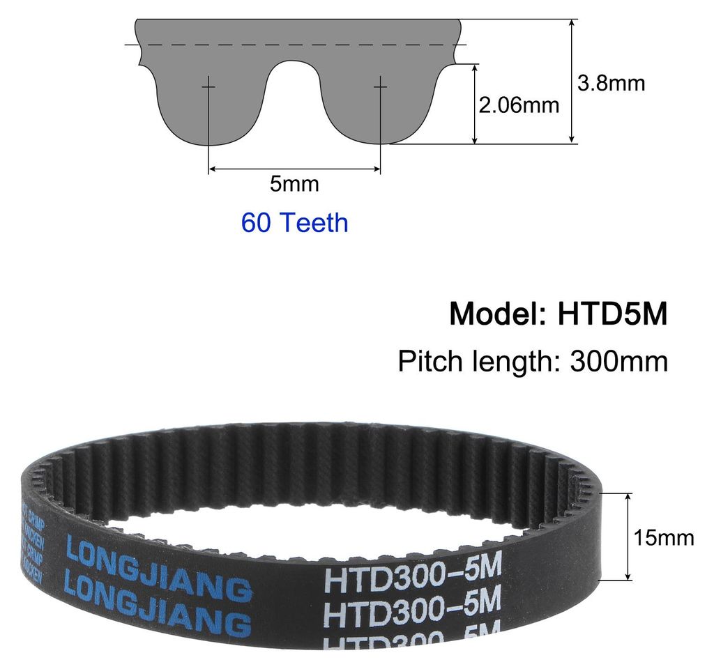 HTD5M-300 Gummi Zahnriemen 60 Z?hne Geschlossene Schleife Produktbild 