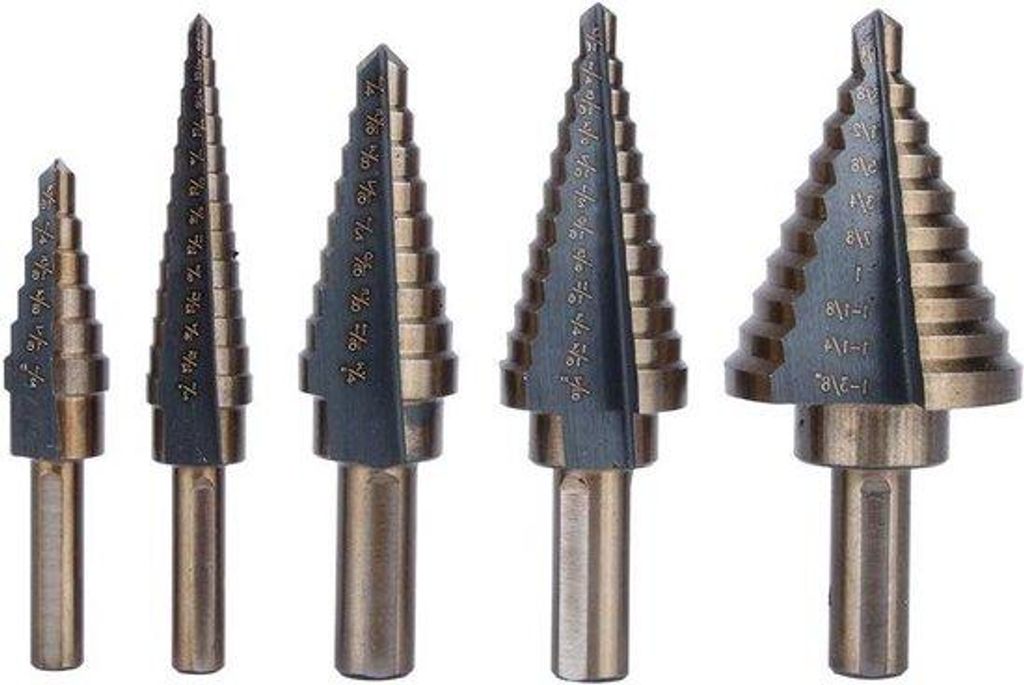 Professionelle 5-stufige Metall-Schilfschraubbohrer-Set - Kegelbohrer für saubere, glatte Bohrungen - Perfekt für Metall, Holz, Kunststoff, Edels...