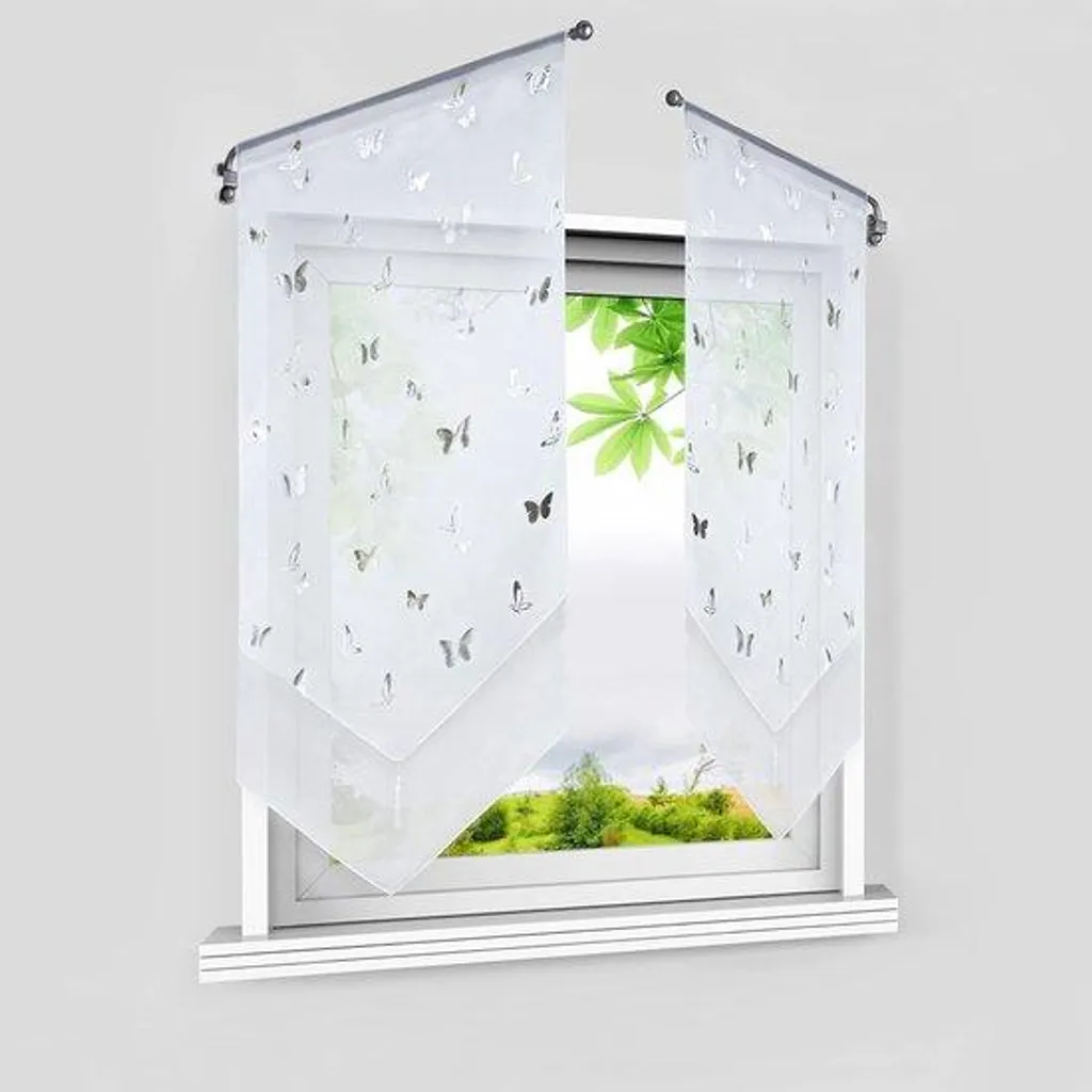 Petit rideau de cuisine Papillon blanc 40x90 cm - Déco fenêtre pratique