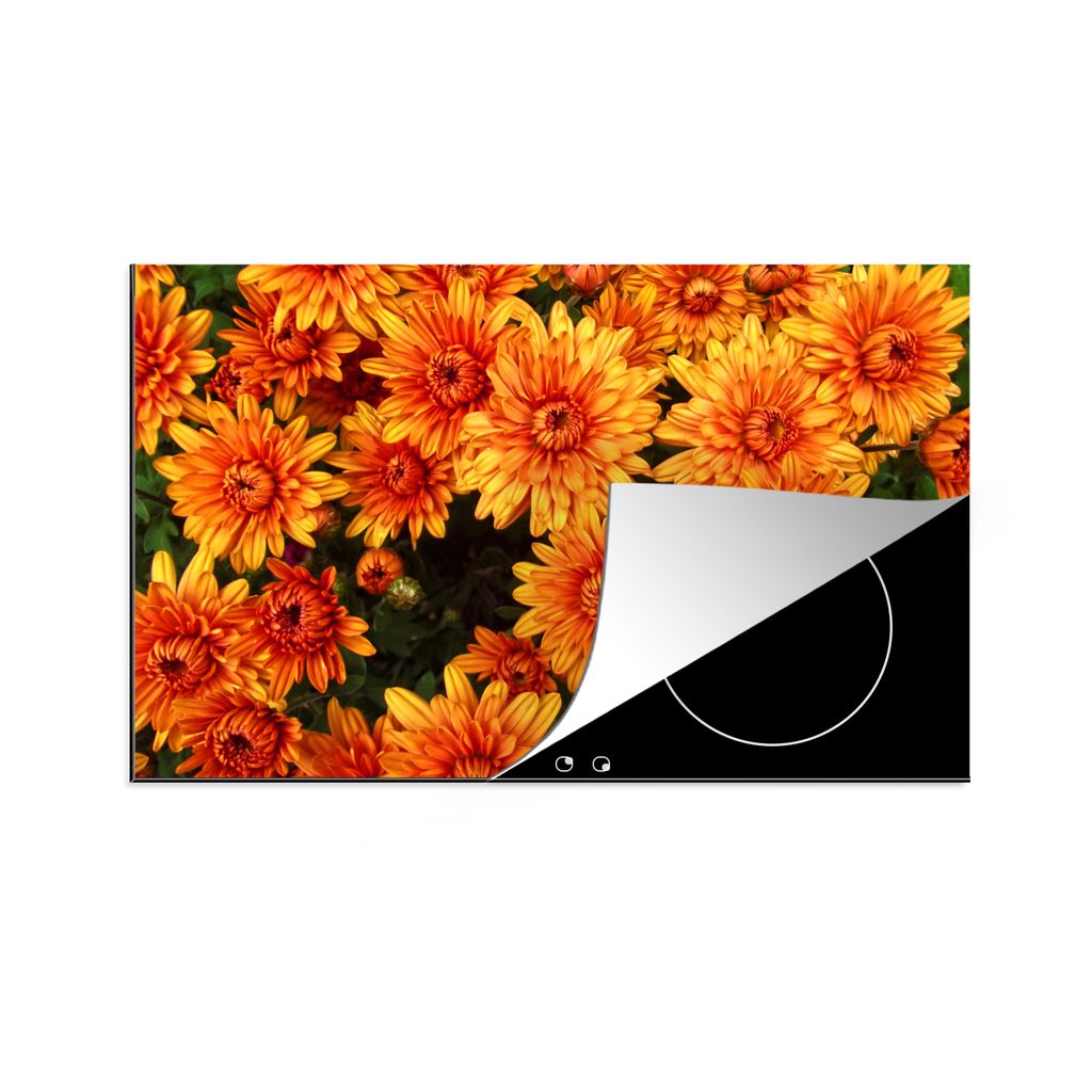 KitchenYeah Herdabdeckplatte Blumen - Orange - Chrysantheme , 89x51cm, Küche Deko, Glaskeramikfeld Herdabdeckung, Abdeckplatte fùr Kochfeld