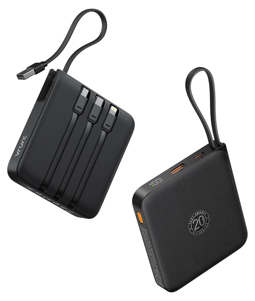 VRURC Power Bank, Powerbank 20000mAh Klein mit 4 Kabeln, Produktbild 