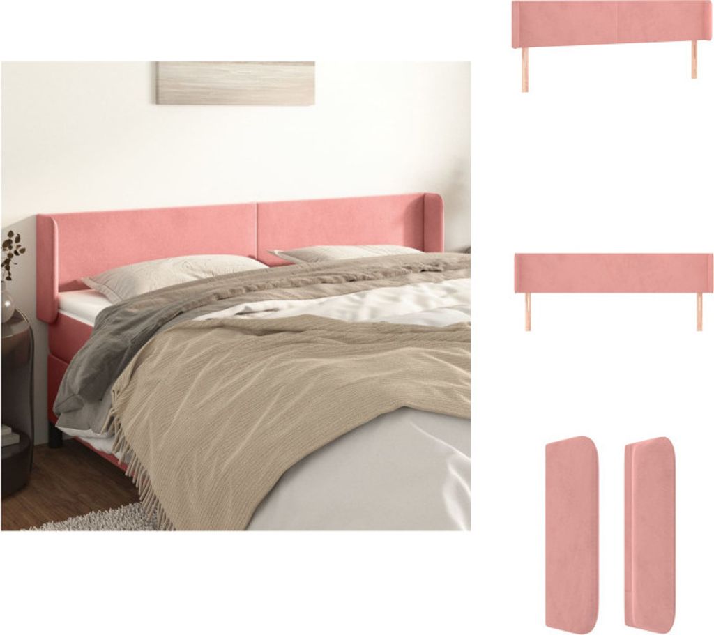 vidaXL Kopfteil mit Ohren Rosa 203x16x78/88 cm Samt - Kopf- & Fußenden
