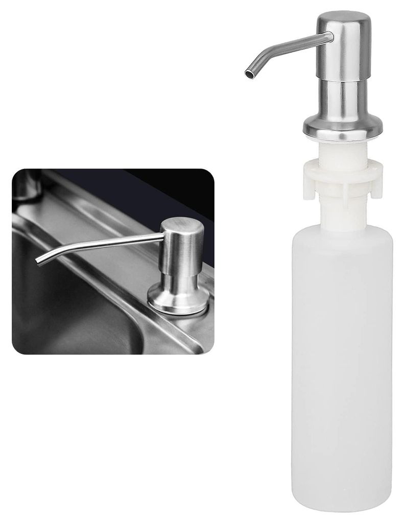 Schwarzer Seifenspender für die Spüle, eingebauter 300-ml-Seifenspender, Spülmittelspender aus Edelstahl für die Küche, Spender für Spülmitt...