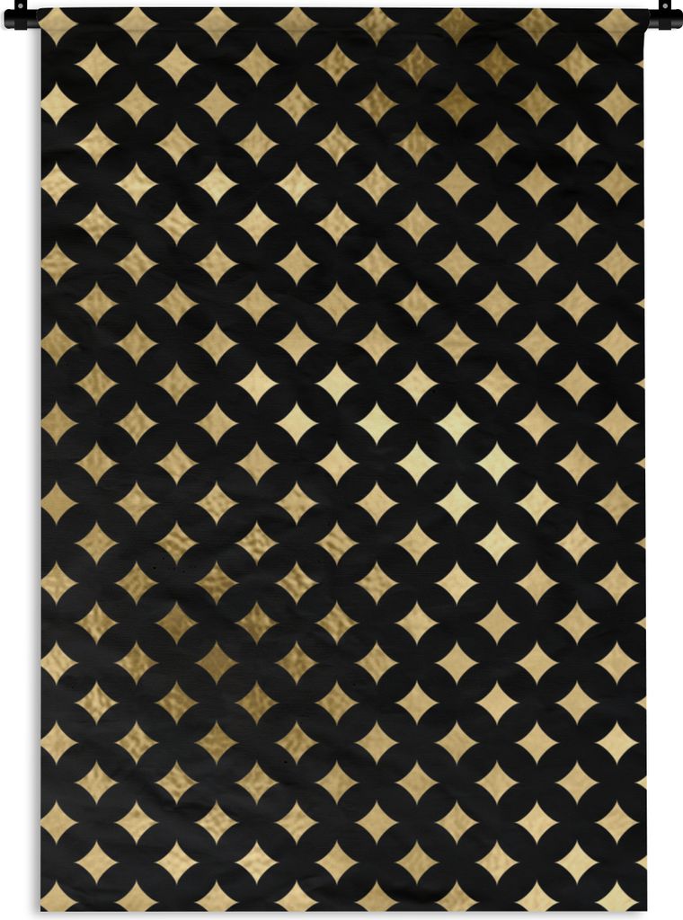 MuchoWow Wandteppich Wandbehang Muster - Gold - Schwarz - Kariert 90x135 cm Tapisserie Dekoration Wandtuch - Baumwolle - Wandskulptur