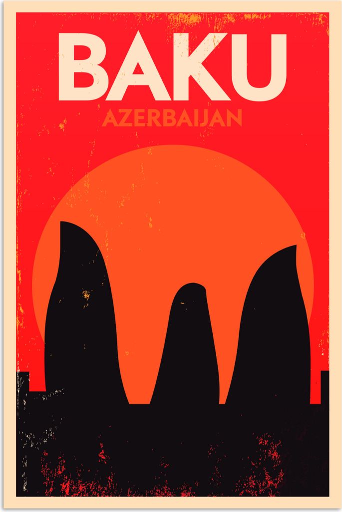 MuchoWow Poster Baku - Jahrgang - Rot - Schwarz - Zitate - Baku Aserbaidschan 40x60 cm - Plakate für die Wand - Poster Babyzimmer