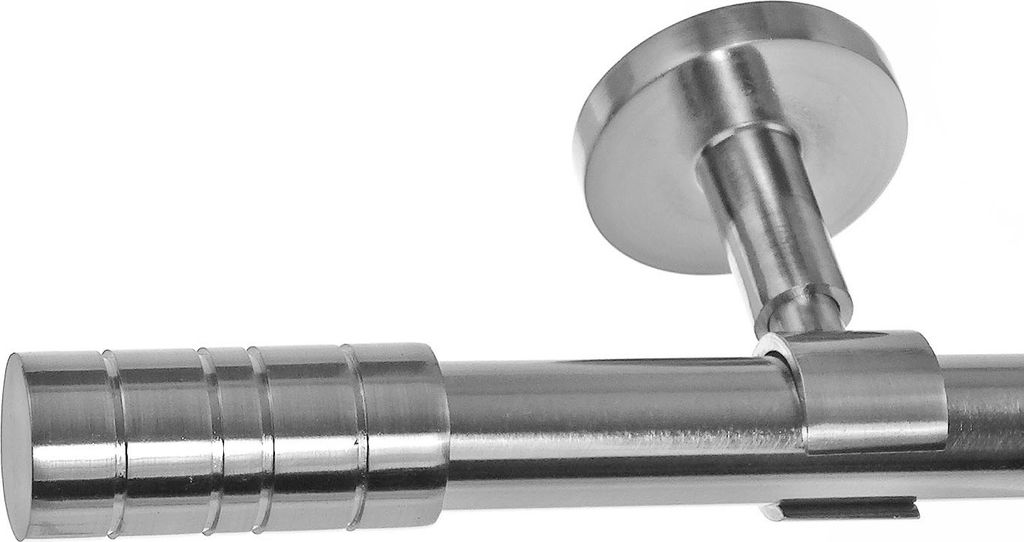 Edelstahl Look Gardinenstange 20mm Deckenträger 1-läufig Zylinder, Länge wählbar D31 E34 R