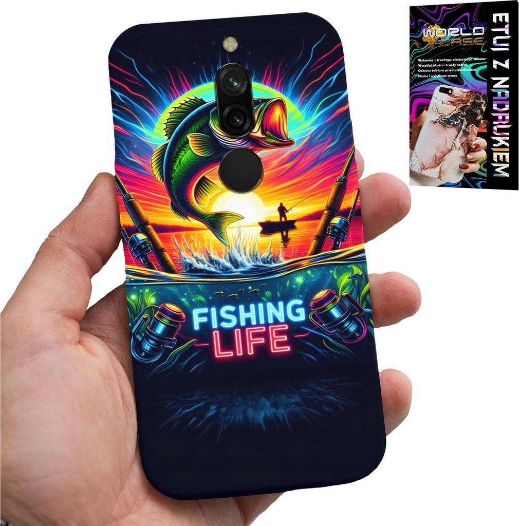 Fall Für Xiaomi Redmi 8 - Angeln Muster Fisch Fischerei Angelrute Rückseiten